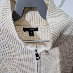 Alfani Cream Ribbed Zip-Up Bomber Sweater